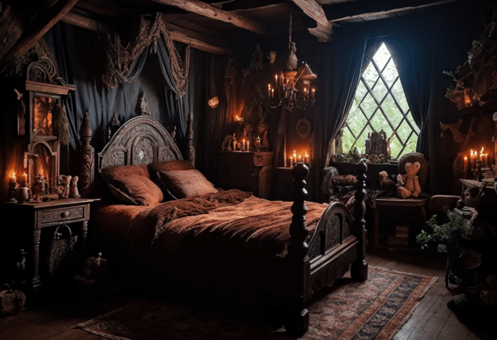 dark witchy cottagecore bedroom