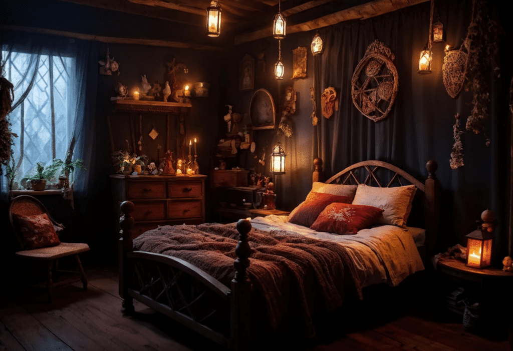 dark witchy cottagecore bedroom witch cottage