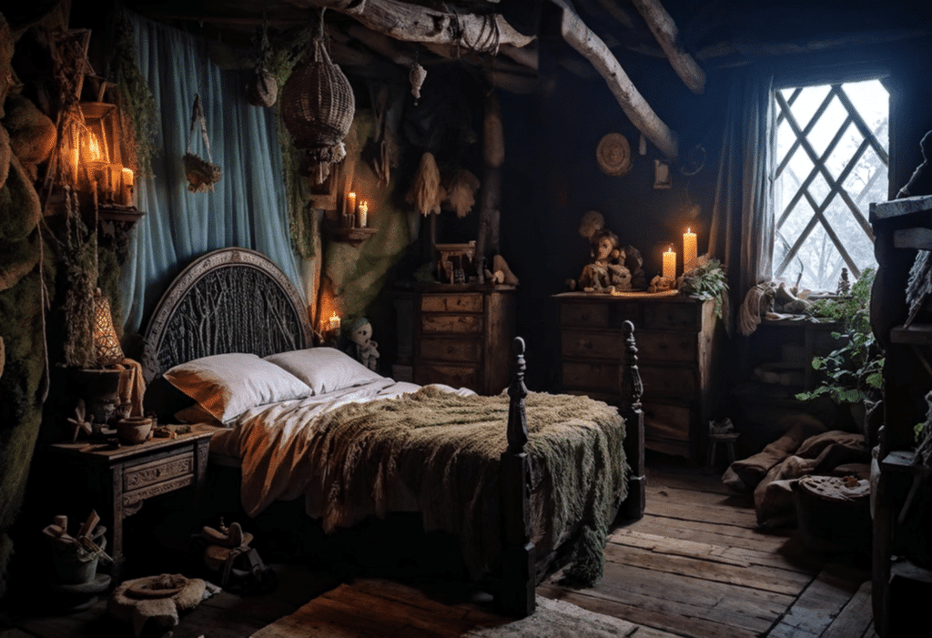 magical dark witchy cottagecore bedroom witch cottage