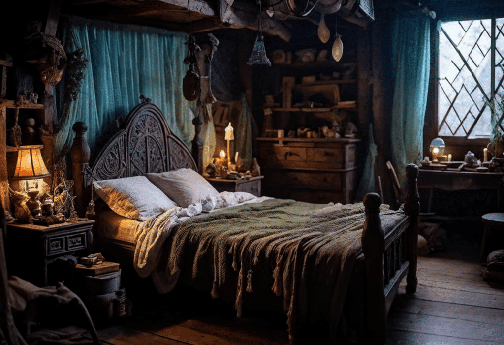 cozy magical dark witchy cottagecore bedroom witch cottage