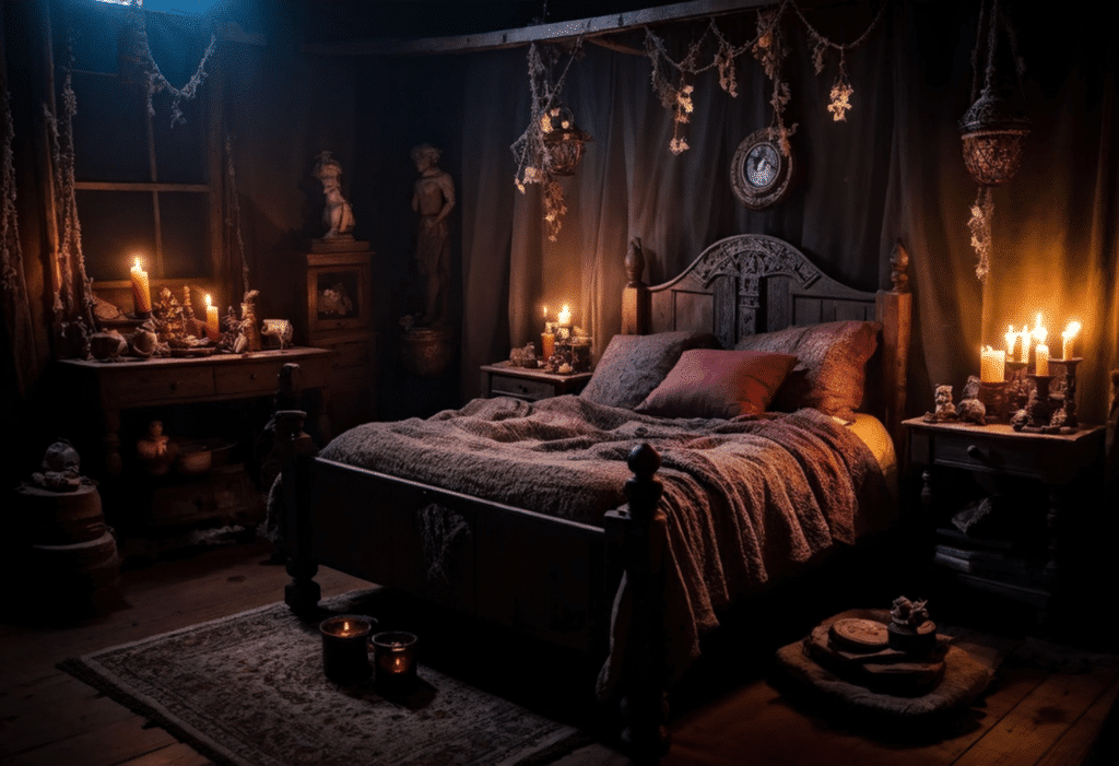 cozy magical dark witchy cottagecore bedroom witch cottage