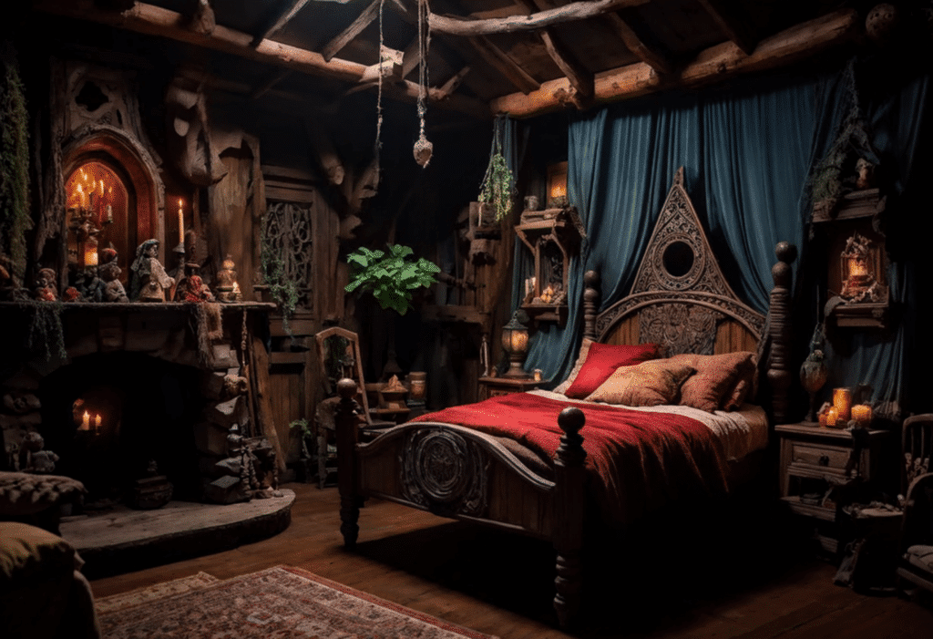 cozy magical dark witchy cottagecore bedroom witch cottage