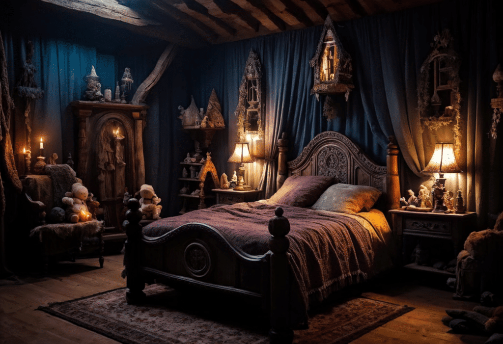 dark witchy cottagecore bedroom