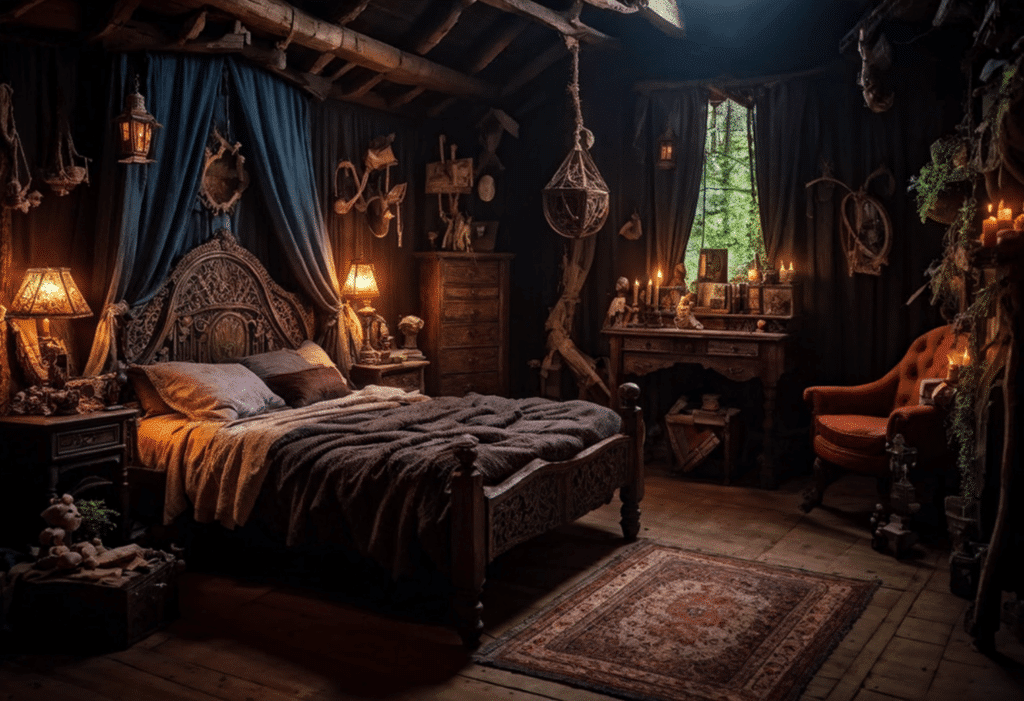 cozy magical dark witchy cottagecore bedroom witch cottage