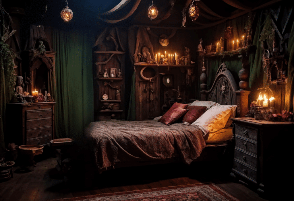 cozy magical dark witchy cottagecore bedroom witch cottage