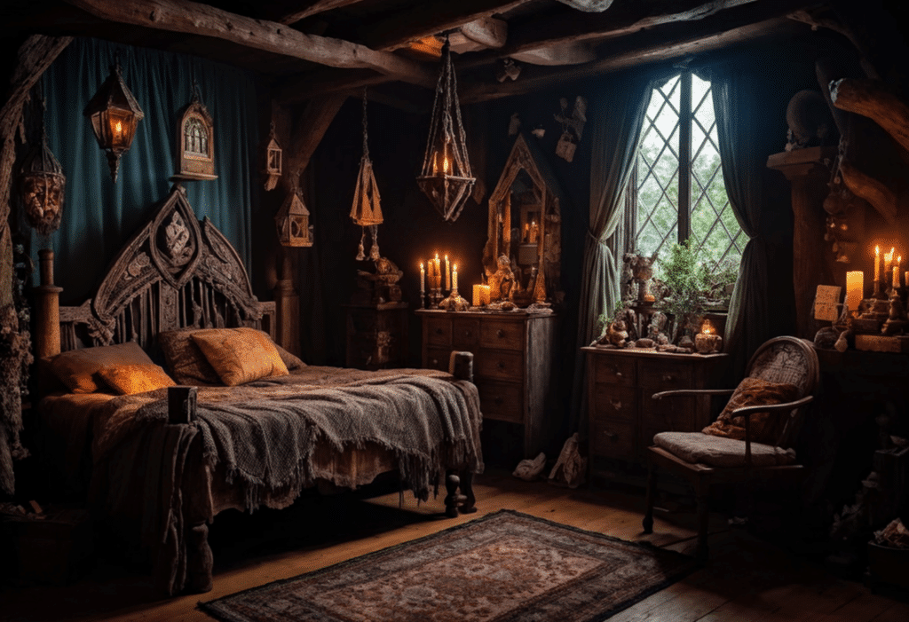 cozy magical dark witchy cottagecore bedroom witch cottage