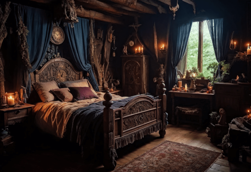 cozy magical dark witchy cottagecore bedroom witch cottage