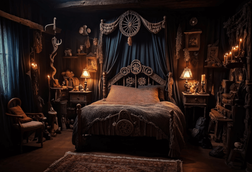 cozy magical dark witchy cottagecore bedroom witch cottage