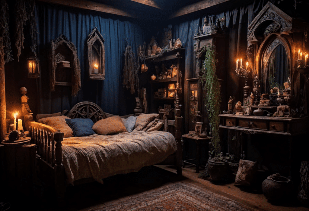 cozy magical dark witchy cottagecore bedroom witch cottage