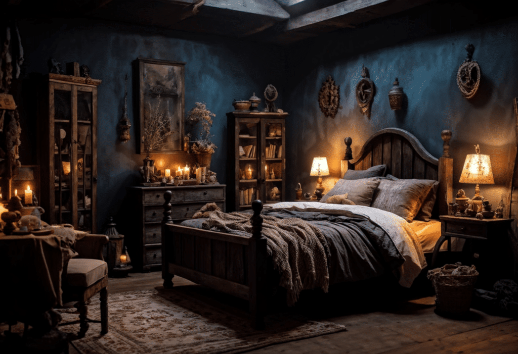 enchanted dark witchy cottagecore bedroom witch cottage