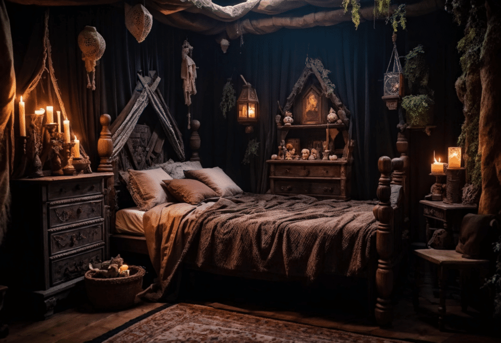 enchanting dark witchy cottagecore bedroom