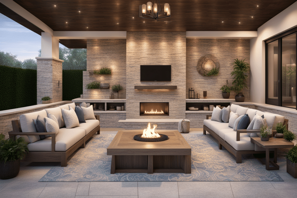 transitional style outdoor living room