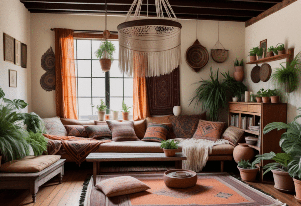 boho interior design living room