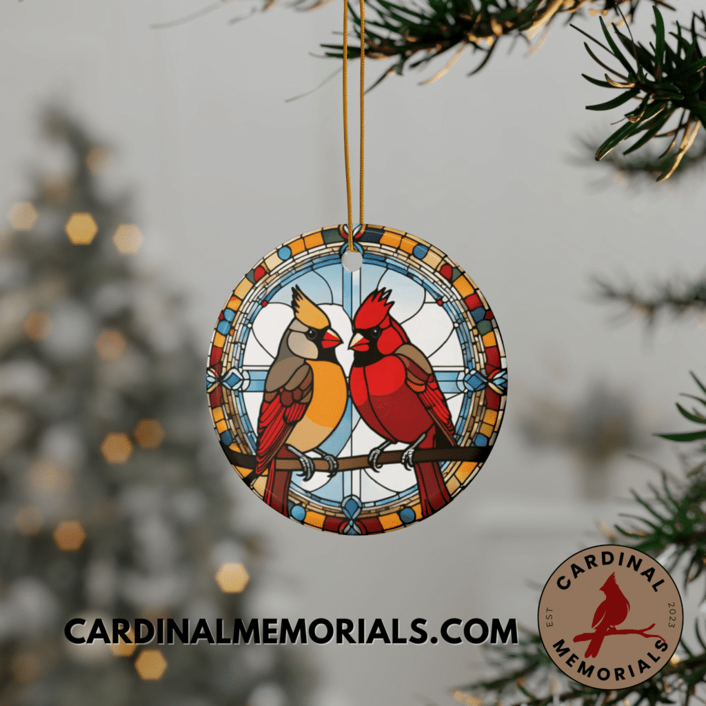 cardinal ornament cardinal pair stained glass