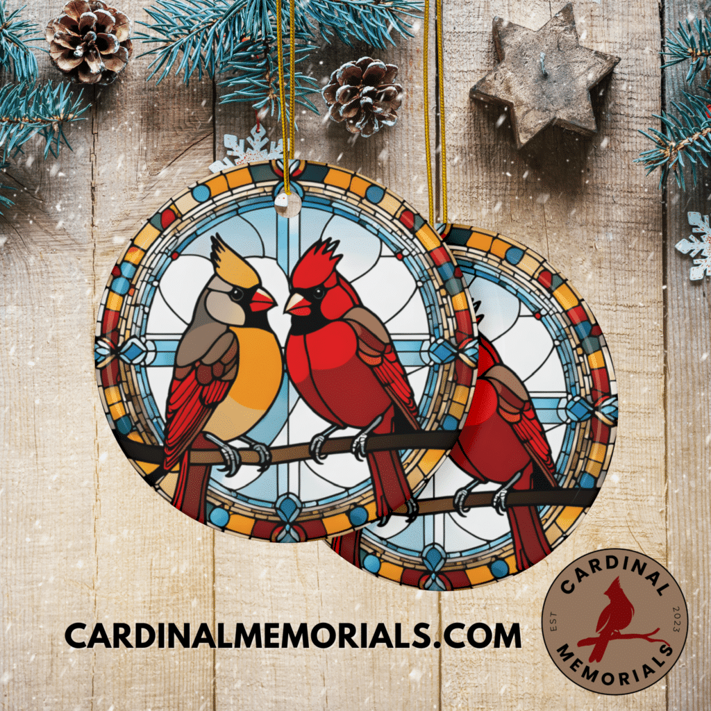 cardinal ornament cardinal pair stained glass