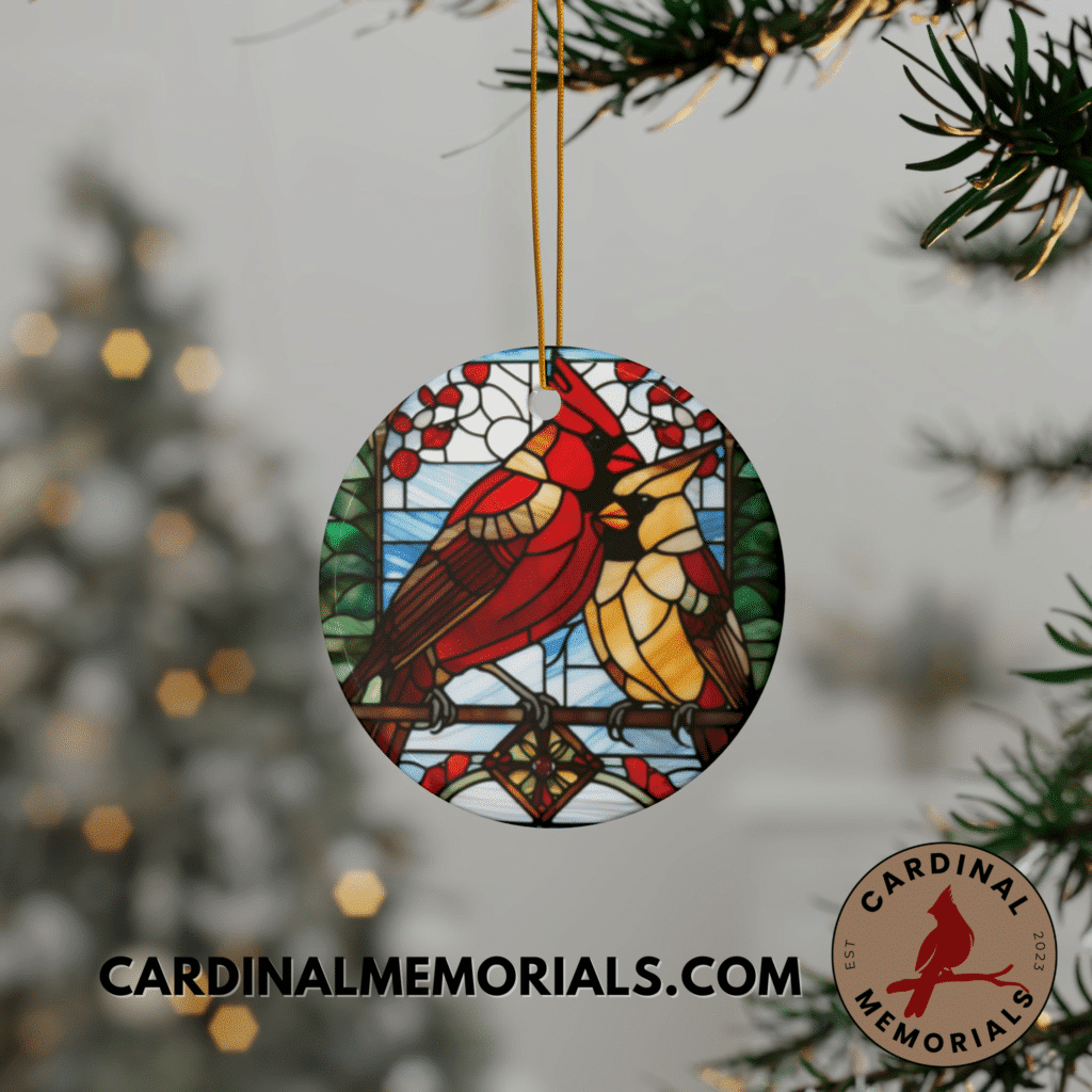 cardinal ornament cardinal pair stained glass