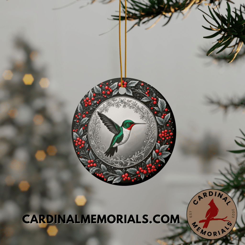 hummingbird ornament black and silver