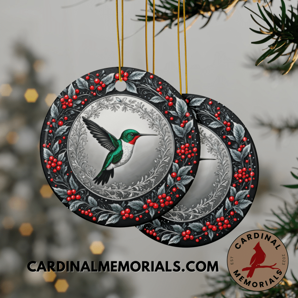 hummingbird ornament black and silver