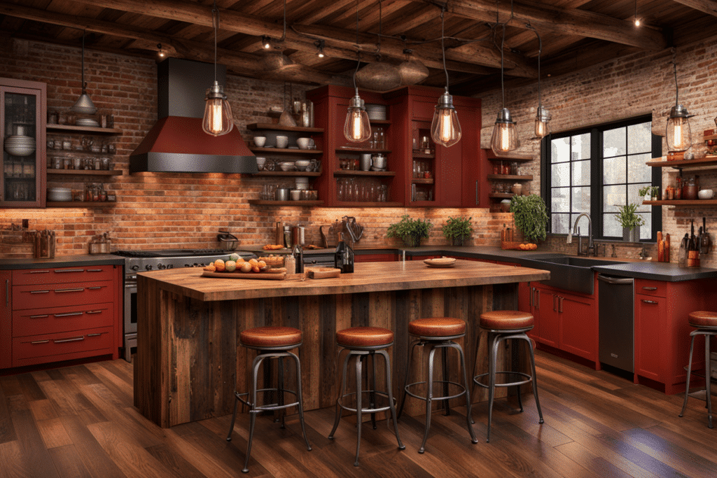 modern rustic interior design kitchen island and dining room