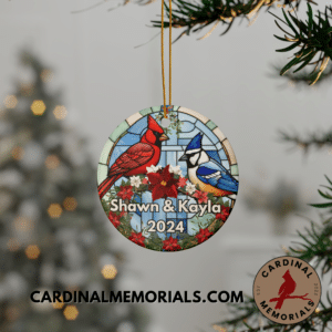 personalized cardinal and blue jay ornament