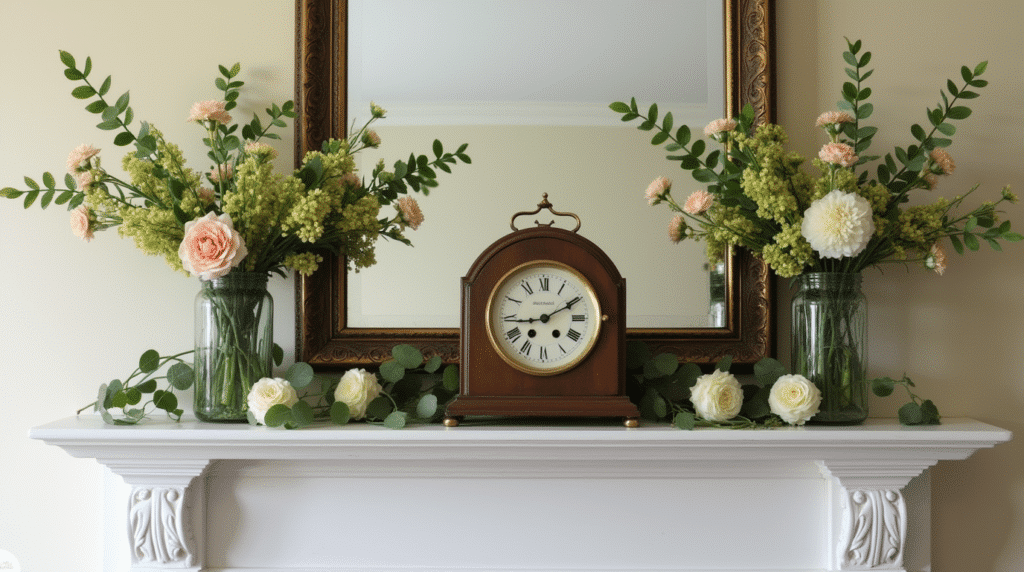 fireplace mantle - Spring mantel decor