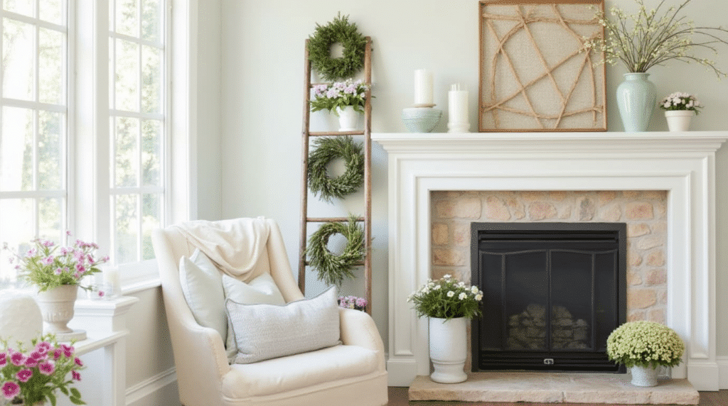 fireplace mantle - Spring mantel decor