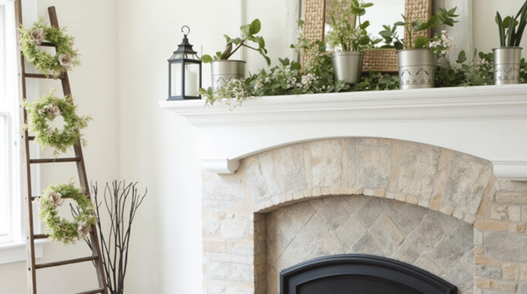 fireplace mantle - Spring mantel decor