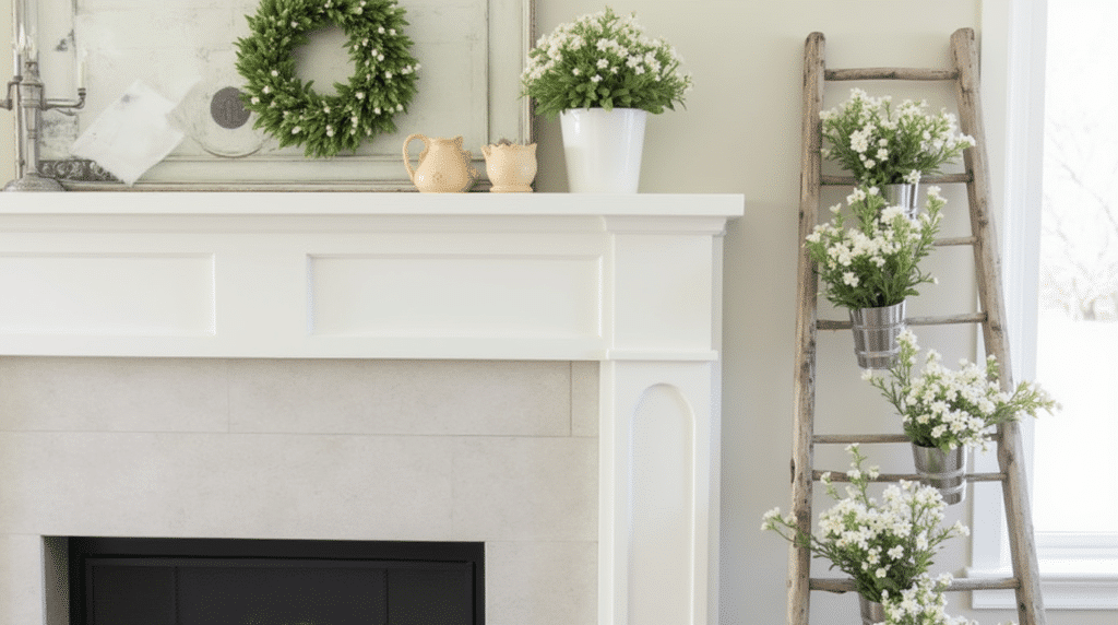 fireplace mantle - Spring mantel decor