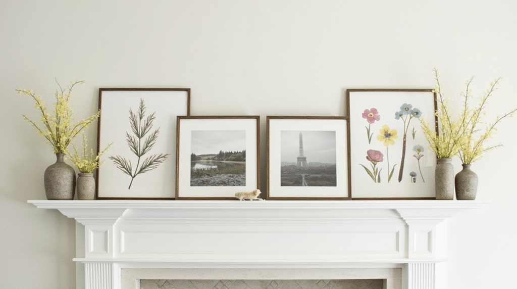 fireplace mantle - Spring mantel decor