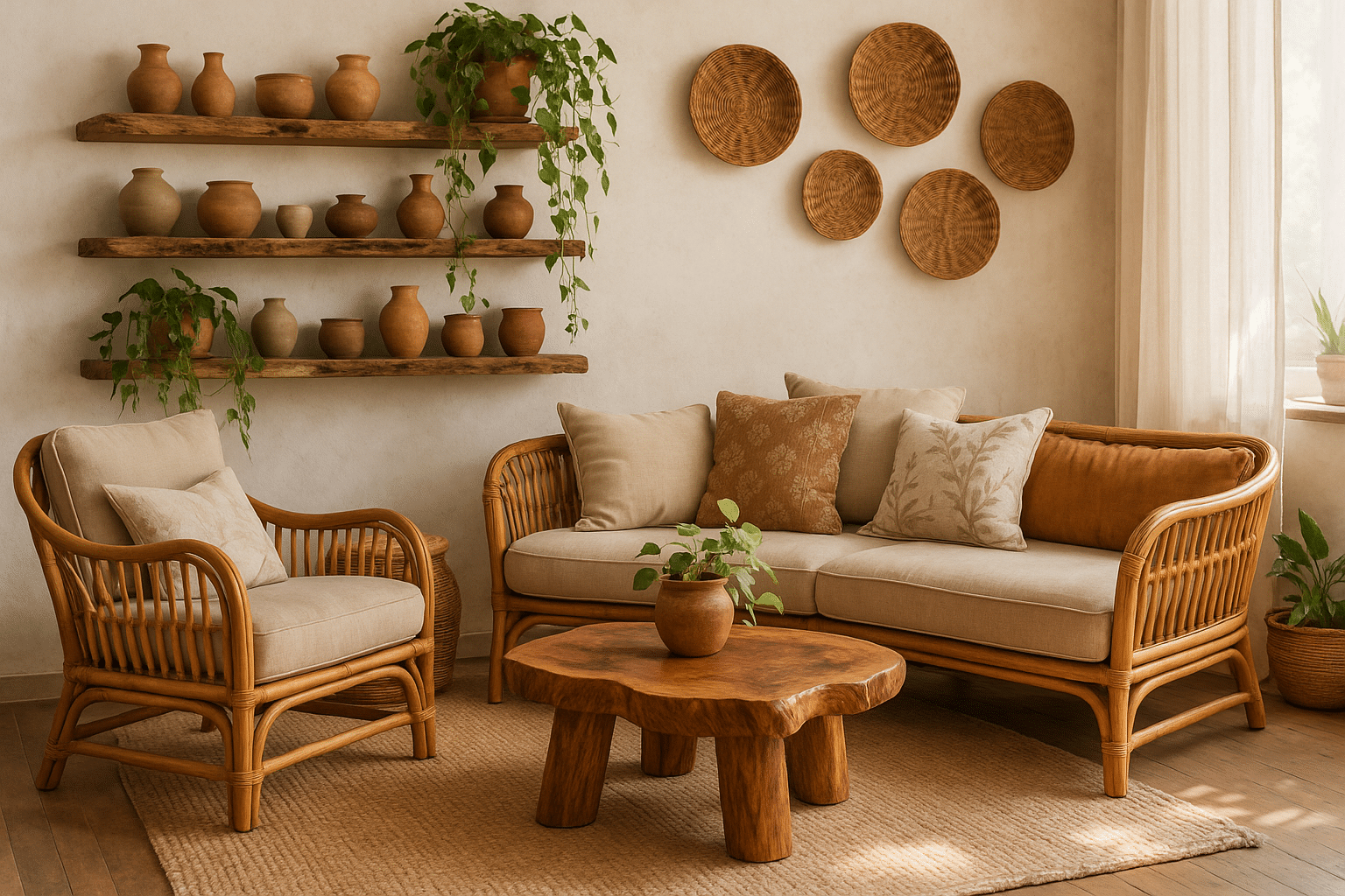 Boho room with wall art and eclectic decor