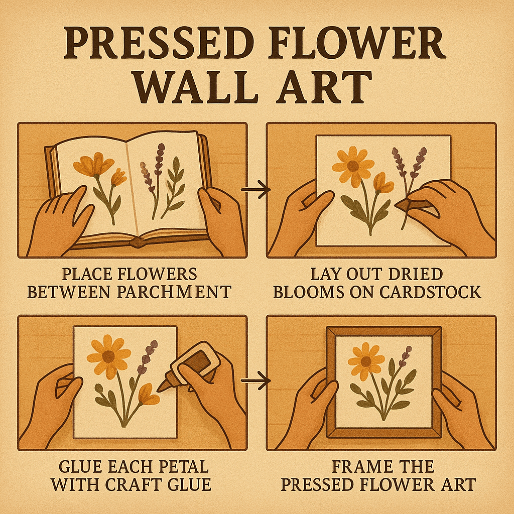 DIY bedroom decor pressed flowers wall art tutorial