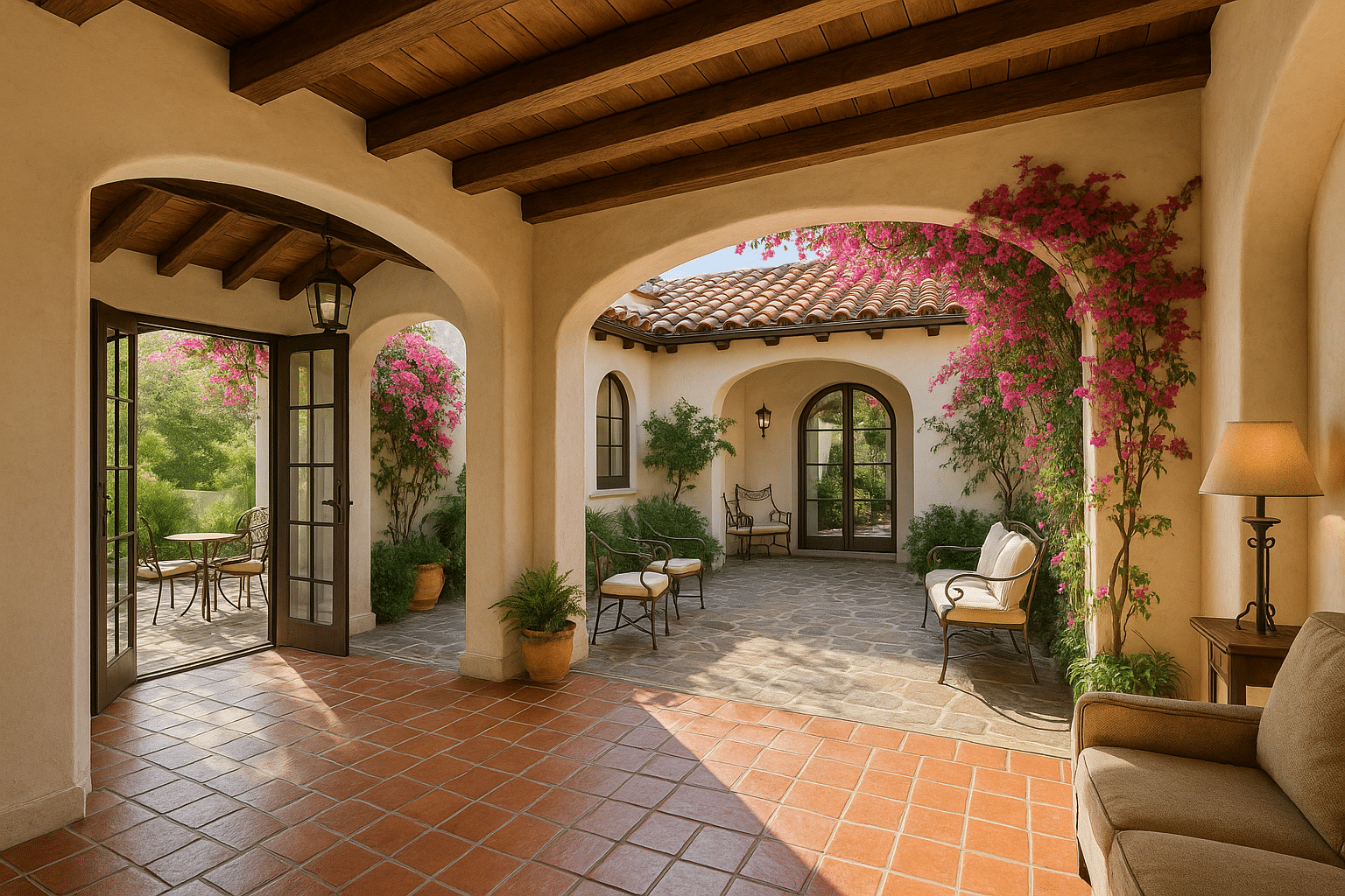 Spanish style home with warm tile and stucco details